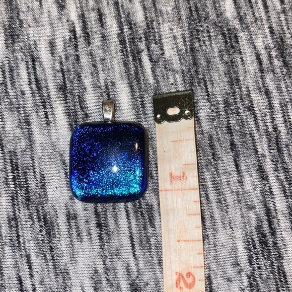 Vintage Y2K Ombré Blue Square Art Glass Pendant for Necklace Costume Jewelry - Picture 15 of 15